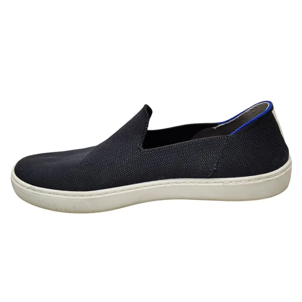 Rothy's The Original Slip On Sneaker Womens 9 Black Blue Stripe Casual Travel